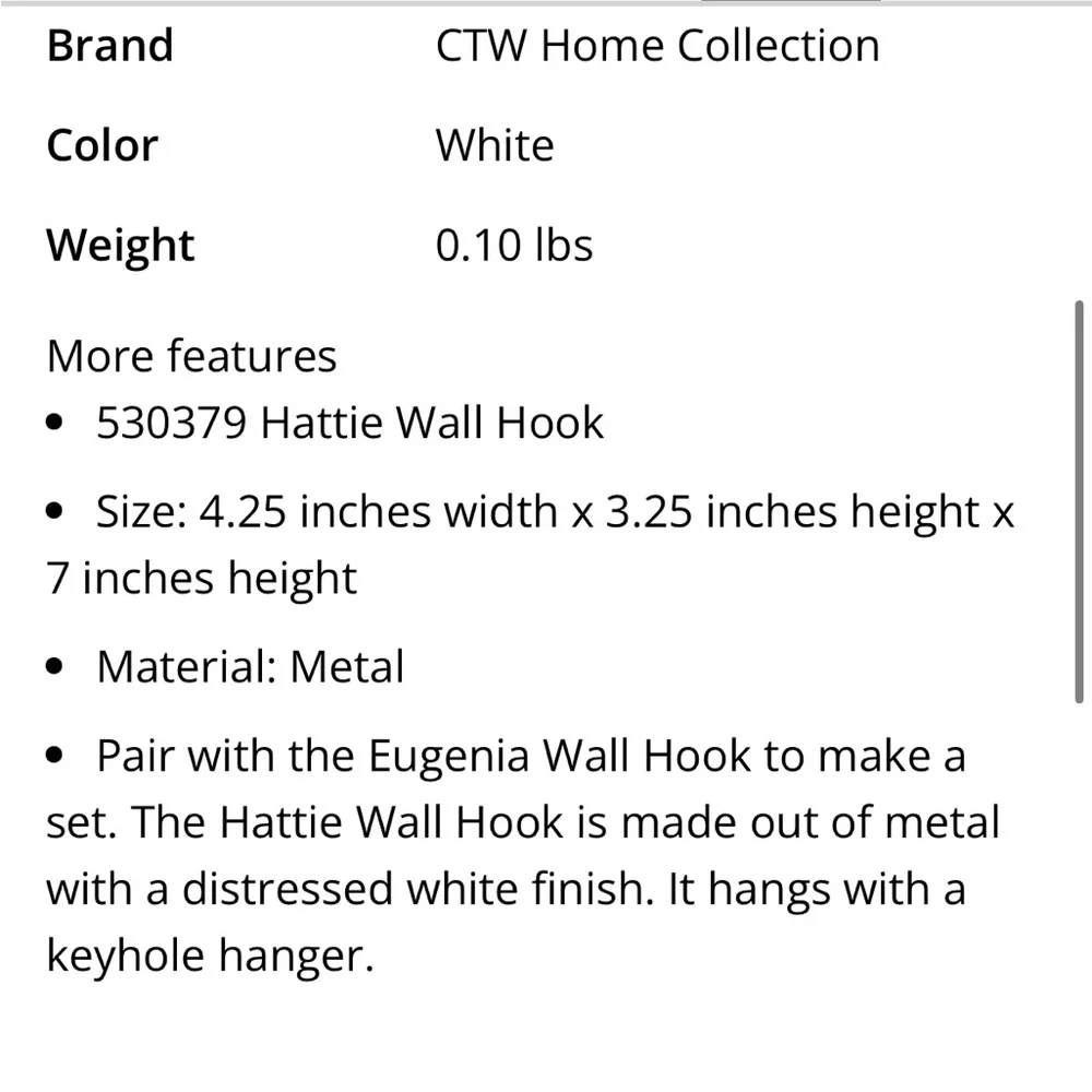 Vintage White Wall Hook